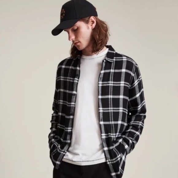 ALLSAINTS Men’s Arline Shirt Size Small XL Plaid Black White Casual Comfy Fall - Picture 1 of 14